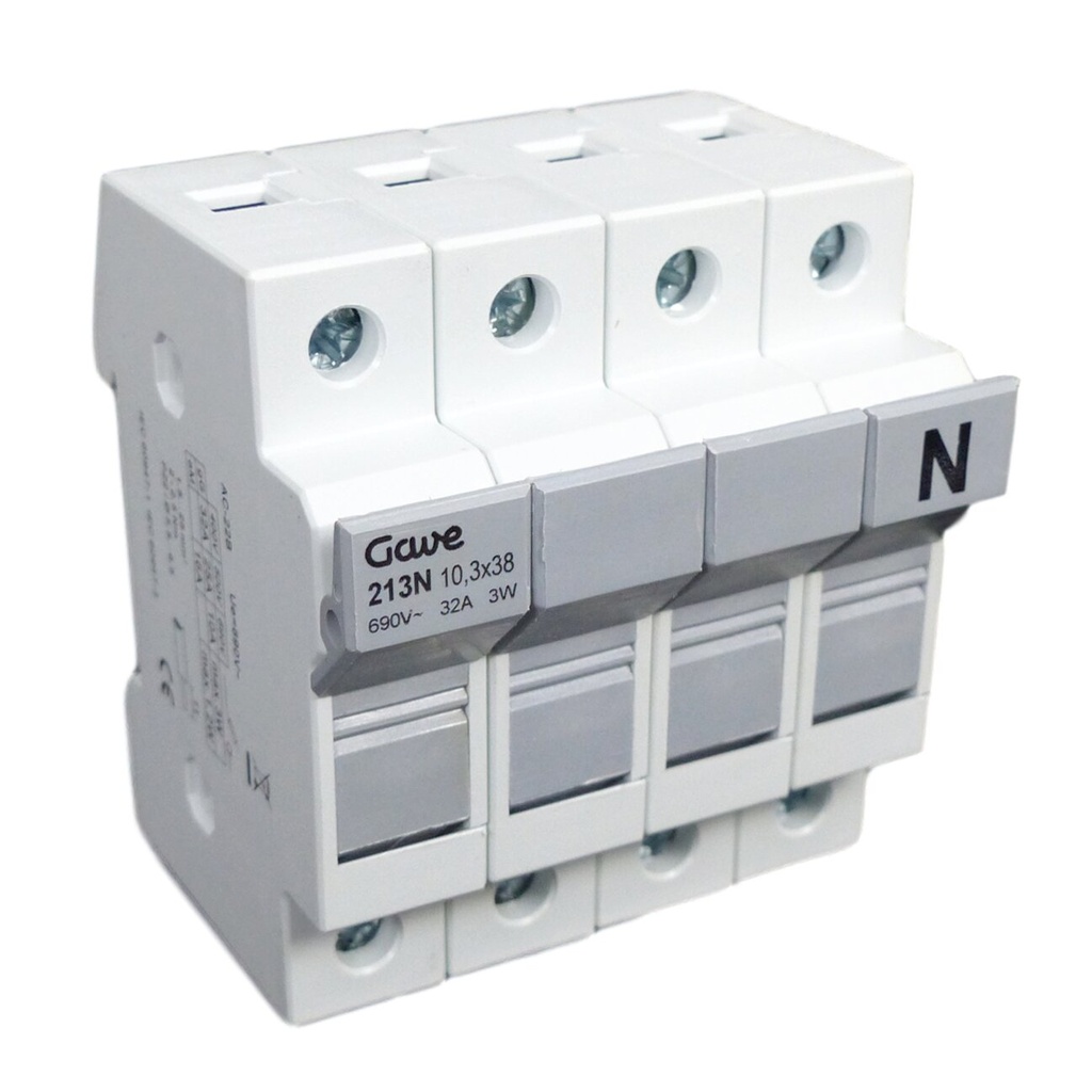 PORTAFUSIBLE  10X38 3P+N 32A.CARRIL DIN