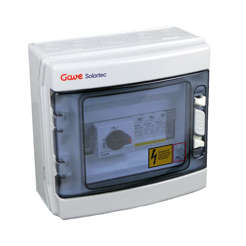 CAJA MODULAR GAVE CONEXION PV 1 STRING FUSIBLE 15A + PROTECTOR SOBRETENSION I+II
